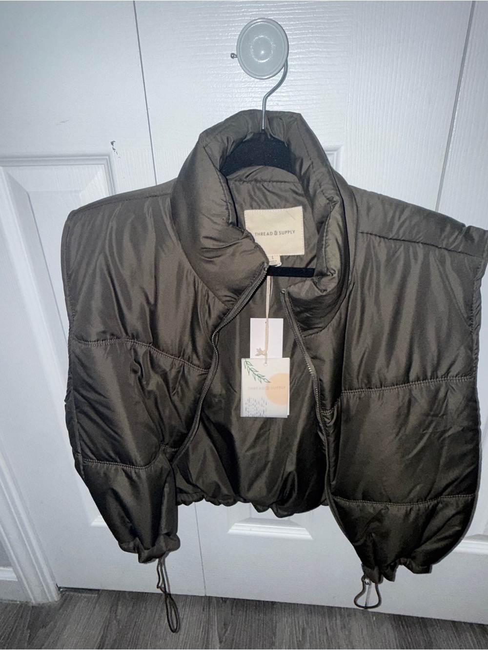 Thread & Supply Olive Green Quilted Puffer Jacket